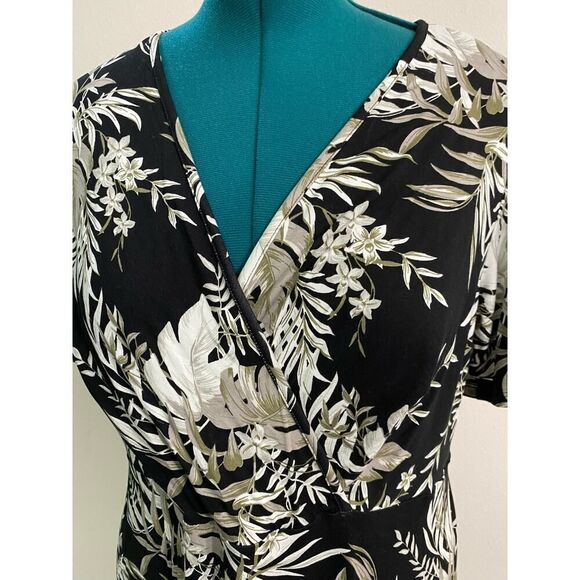 41 Hawthorn Black & Cream Leaf Print Dress 2X Plus Size Surplice Bodice Career - Picture 3 of 6